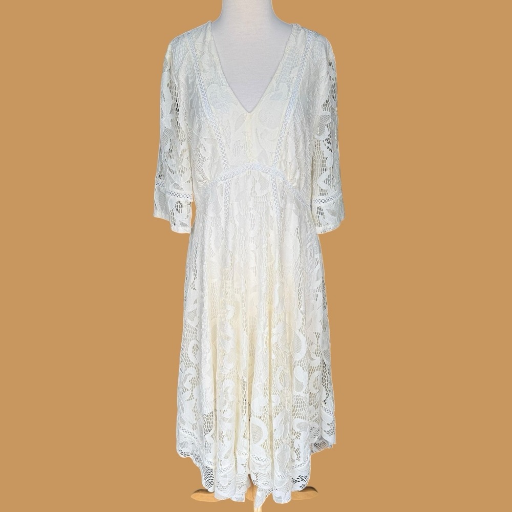 Just Taylor White Lace Handkerchief Hem Midi Dress Size 12 Wedding Bride Mother